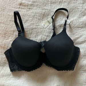 NWT Aerie Real Sunnie Full Coverage Black‎ Lace Trim Bra 38D Essential Intimate